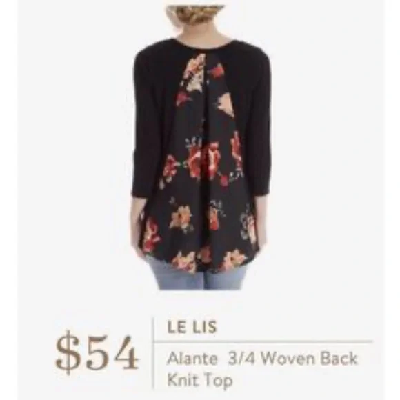 LE LIS Alante 3/4 Woven Back Knit Top - Picture 2 of 7